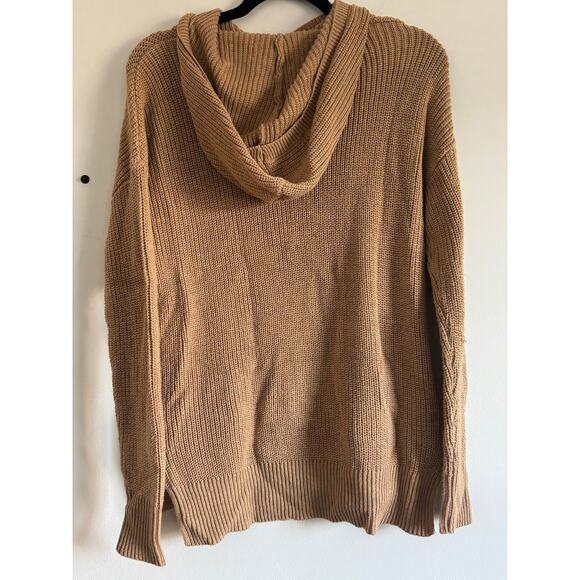 Cynthia Rowley Women’s Hoodie Sweater Medium Tan Ribbed Cotton Pullover Slouchy - Picture 2 of 8